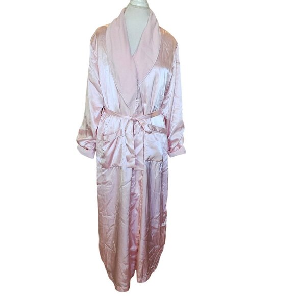Vintage‎ 90s Light Pink Satin Long Robe Fleece Lined Womens M/L Ankle Length - Picture 12 of 12